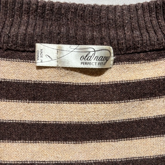 Old Navy V-Neck Sweater - Brown and Cream Stripes - Picture 2 of 5